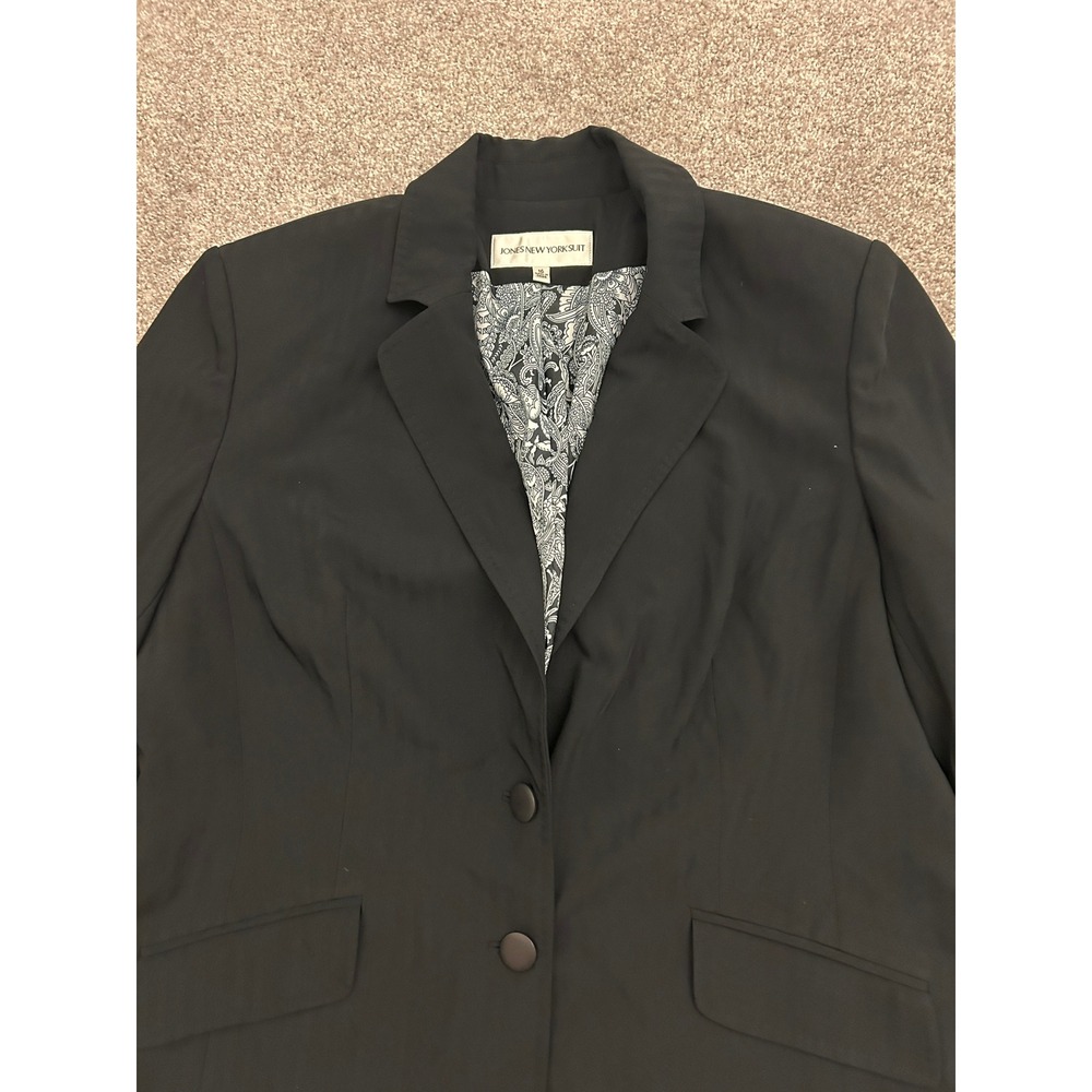 Jones New York Suit Blazer Womens 16 Black Excellent Paisley Lining Stretch - Picture 6 of 12